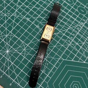 Benrus Quartz Dual Time Zone Rectangular Case Watch Black Leather Strap Parts